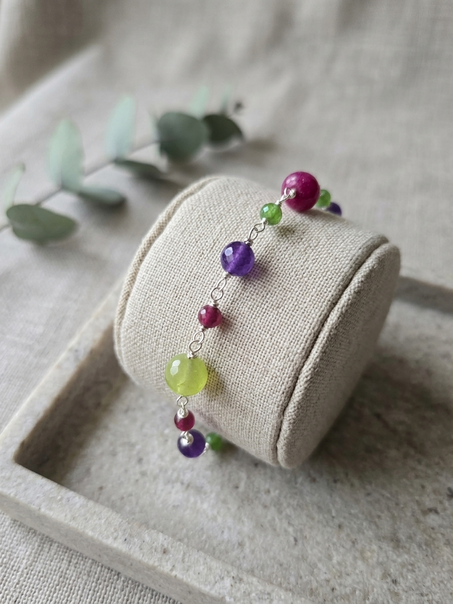 90's Kid - featuring Lime Jade, Grape Jade, Kelly Green Jade, Fuchsia Jade, Stainless Steel Wire, Silver Tone Copper Wire