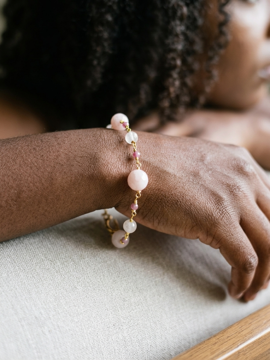 Ballerina: featuring Rose Quartz, Mystic Pink Jade, Pink Tourmaline, Pink Opal, Gold Plated Stainless Steel Wire, Gold Plated Copper Wire, Gold Plated Brass angle 2
