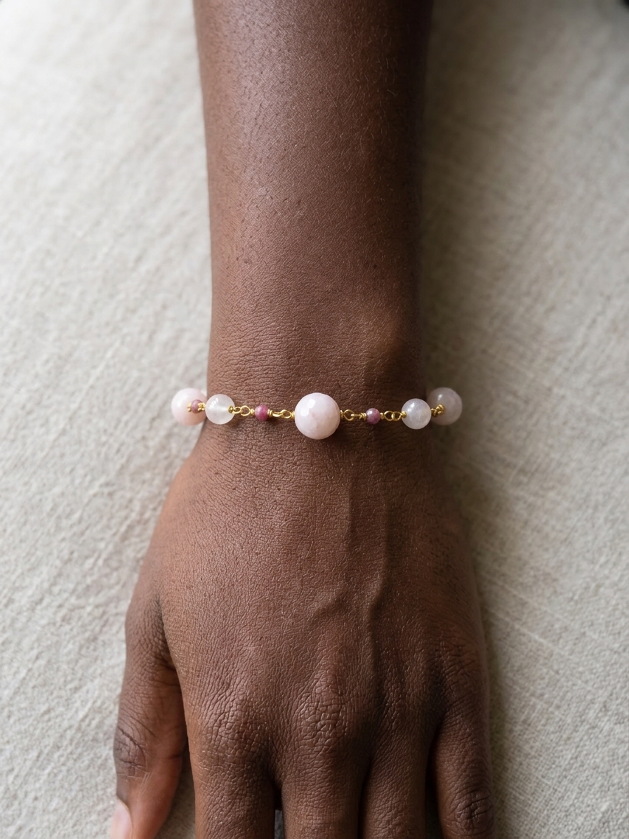 Ballerina: featuring Rose Quartz, Mystic Pink Jade, Pink Tourmaline, Pink Opal, Gold Plated Stainless Steel Wire, Gold Plated Copper Wire, Gold Plated Brass angle 4