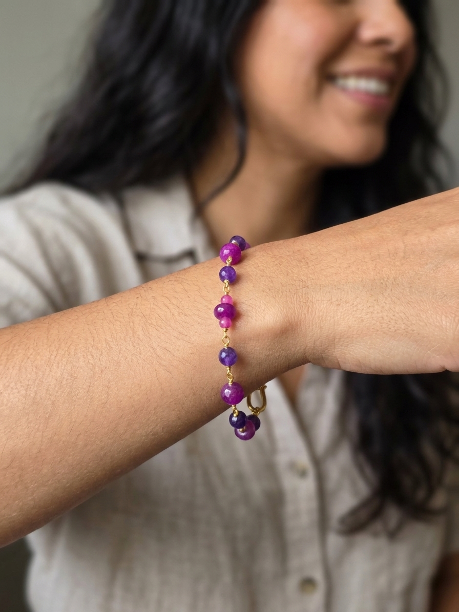 Berry Picking Season - featuring Purple, Pink, and Plum Dyed Jade, Gold Plated Stainless Steel Wire, Gold Plated Copper Wire, Gold Plated Brass angle 2