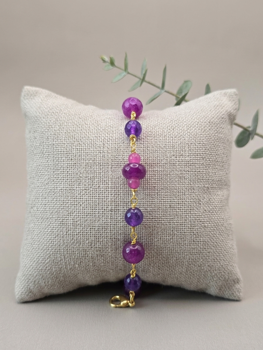 Berry Picking Season - featuring Purple, Pink, and Plum Dyed Jade, Gold Plated Stainless Steel Wire, Gold Plated Copper Wire, Gold Plated Brass