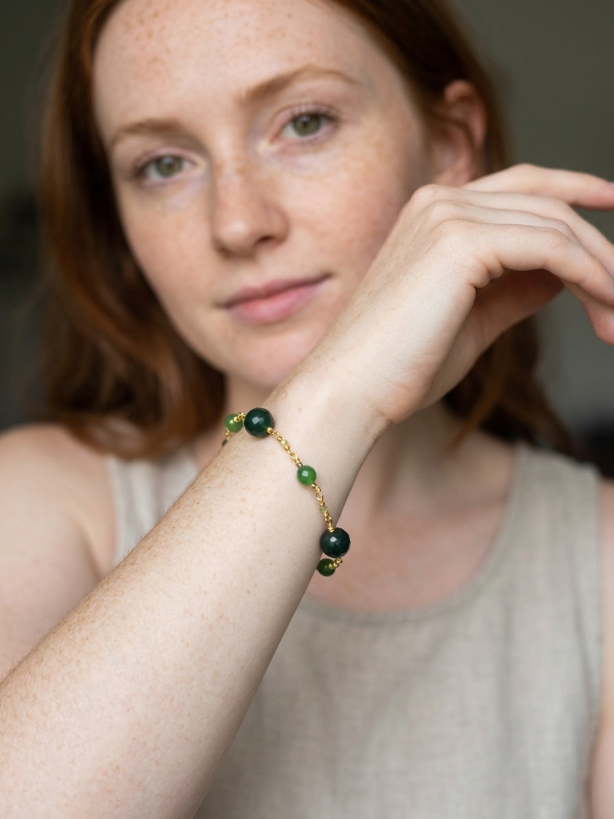 Buttercup - featuring Deep Green Jade, Kelly Green Jade, Peridot, Gold Plated Stainless Steel Wire, Gold Plated Copper Wire, Gold Plated Brass angle 4