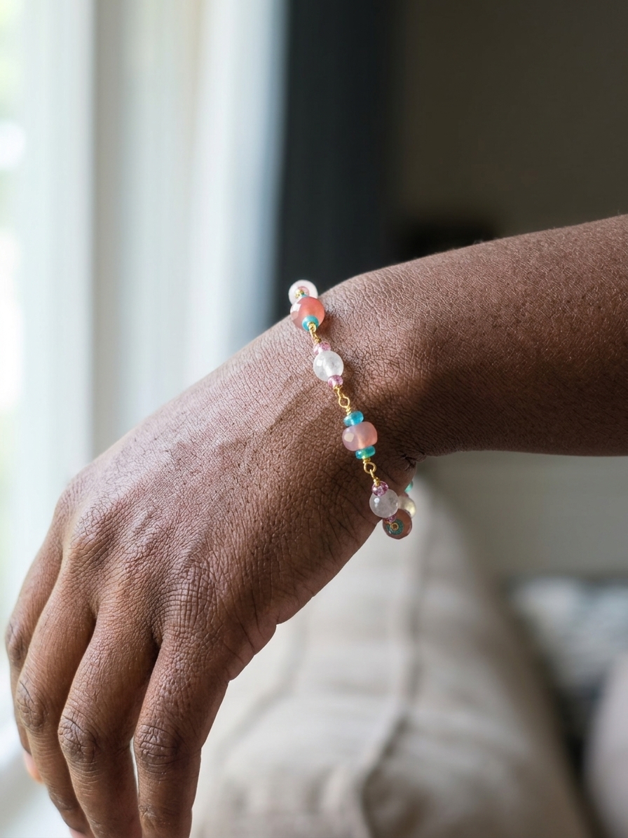 Concubine Lishu - featuring Rose Quartz, Ethiopian Opals, Coral Chalcedony, Pink Quartz, Gold Plated Stainless Steel Wire, Gold Plated Copper Wire, Gold Plated Brass angle 2