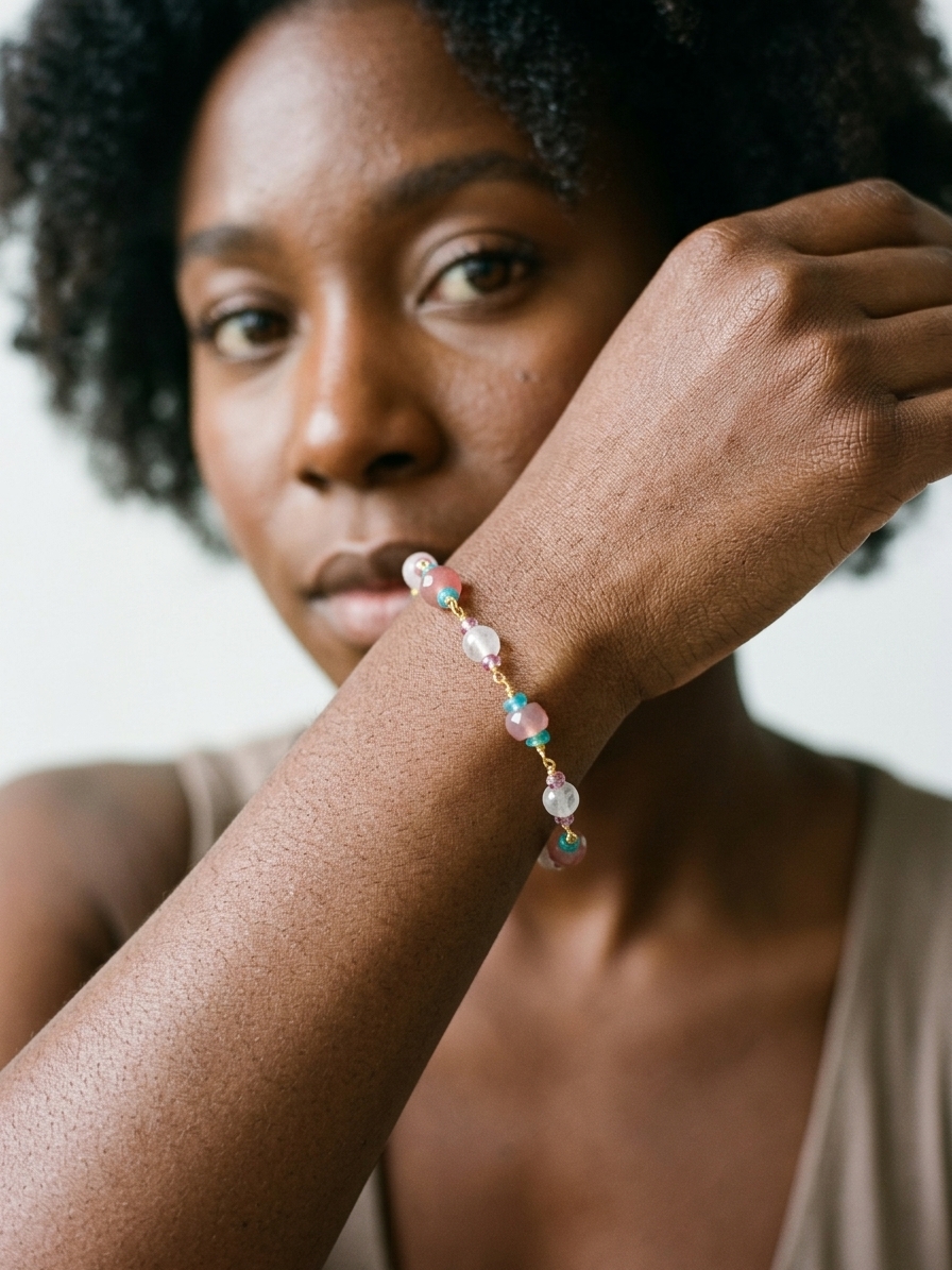 Concubine Lishu - featuring Rose Quartz, Ethiopian Opals, Coral Chalcedony, Pink Quartz, Gold Plated Stainless Steel Wire, Gold Plated Copper Wire, Gold Plated Brass angle 4