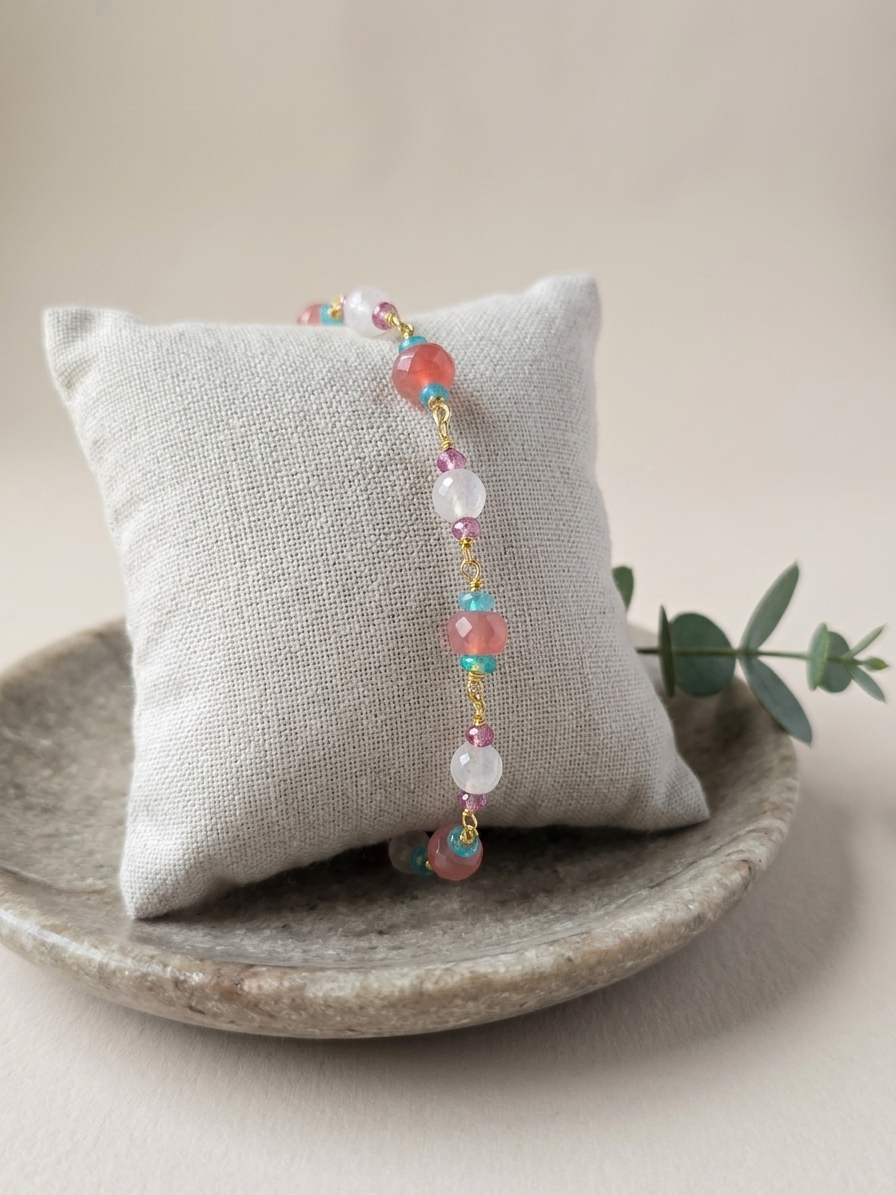 Concubine Lishu - featuring Rose Quartz, Ethiopian Opals, Coral Chalcedony, Pink Quartz, Gold Plated Stainless Steel Wire, Gold Plated Copper Wire, Gold Plated Brass