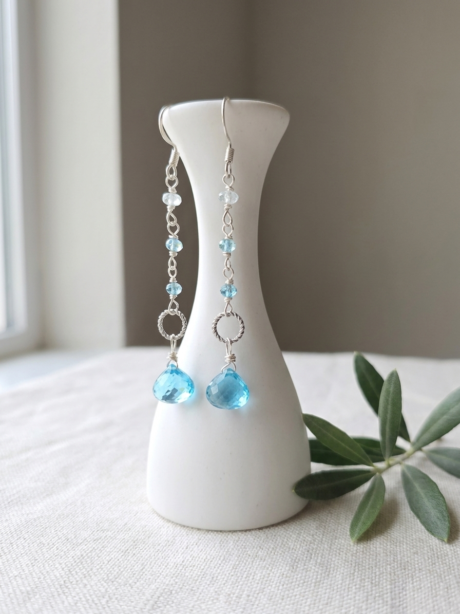 Do You Want To Build a Snowman? - featuring Aquamarine, Aqua Quartz, Teal Quartz, Sterling Silver, Silver Tone Copper Wire