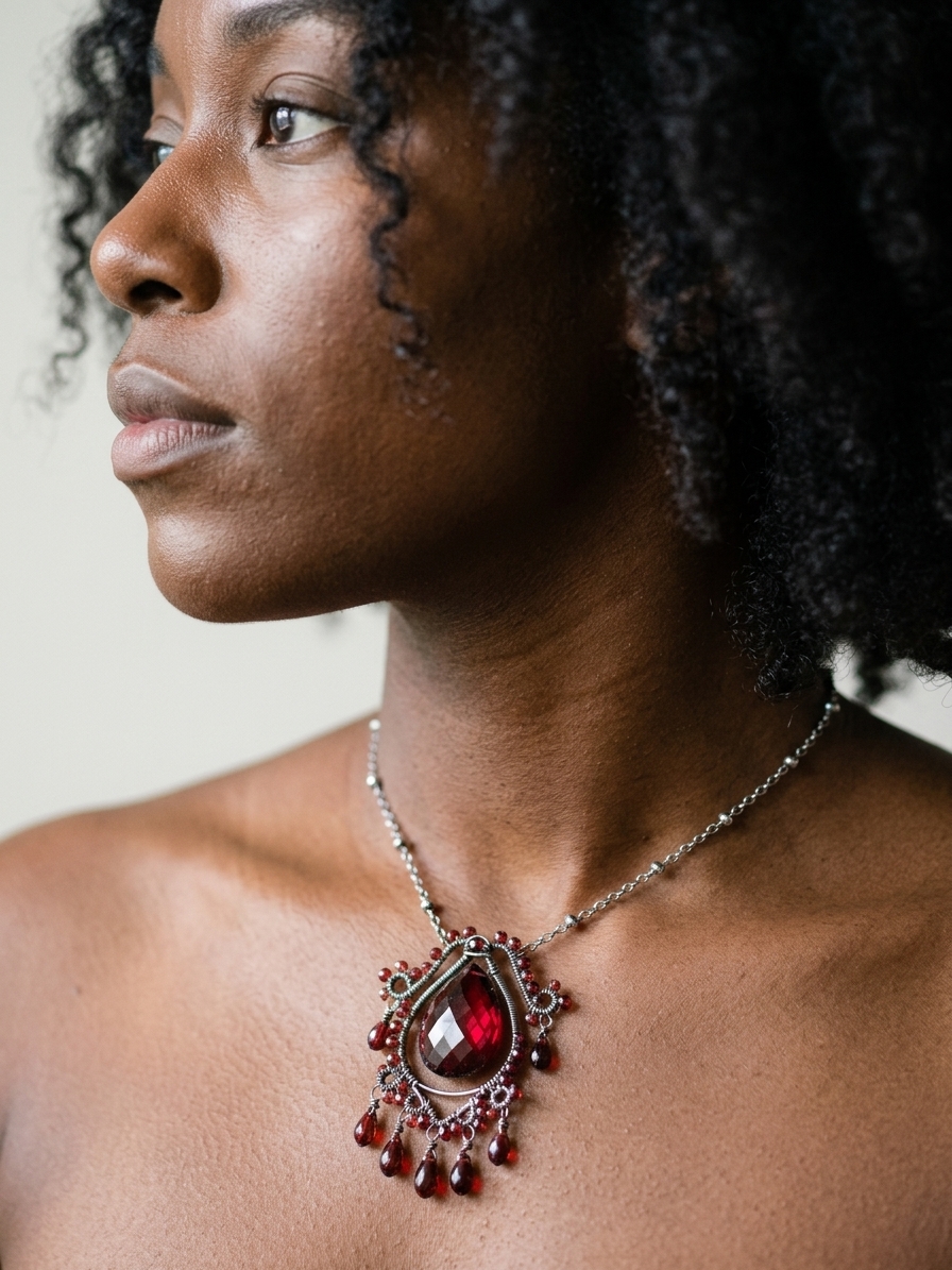 Dracula Bride - featuring Deep Red Quartz, Garnet, Hessonite Garnet, Stainless Steel, Silver Tone Copper Wire, Silver Tone Brass angle 2