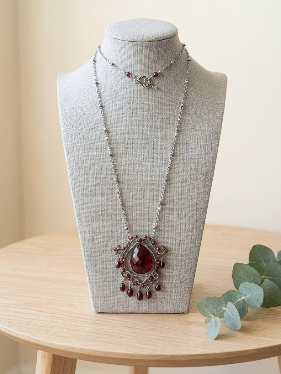 Dracula Bride - featuring Deep Red Quartz, Garnet, Hessonite Garnet, Stainless Steel, Silver Tone Copper Wire, Silver Tone Brass