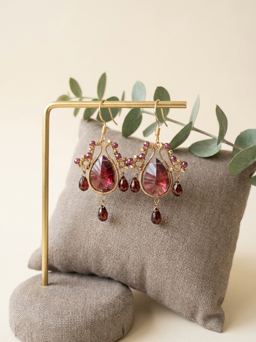 Firebender - featuring Ruby Quartzite, Rhodolite Garnet, Garnet, Gold Tone Copper Wire, Gold Plated Sterling Silver angle 2