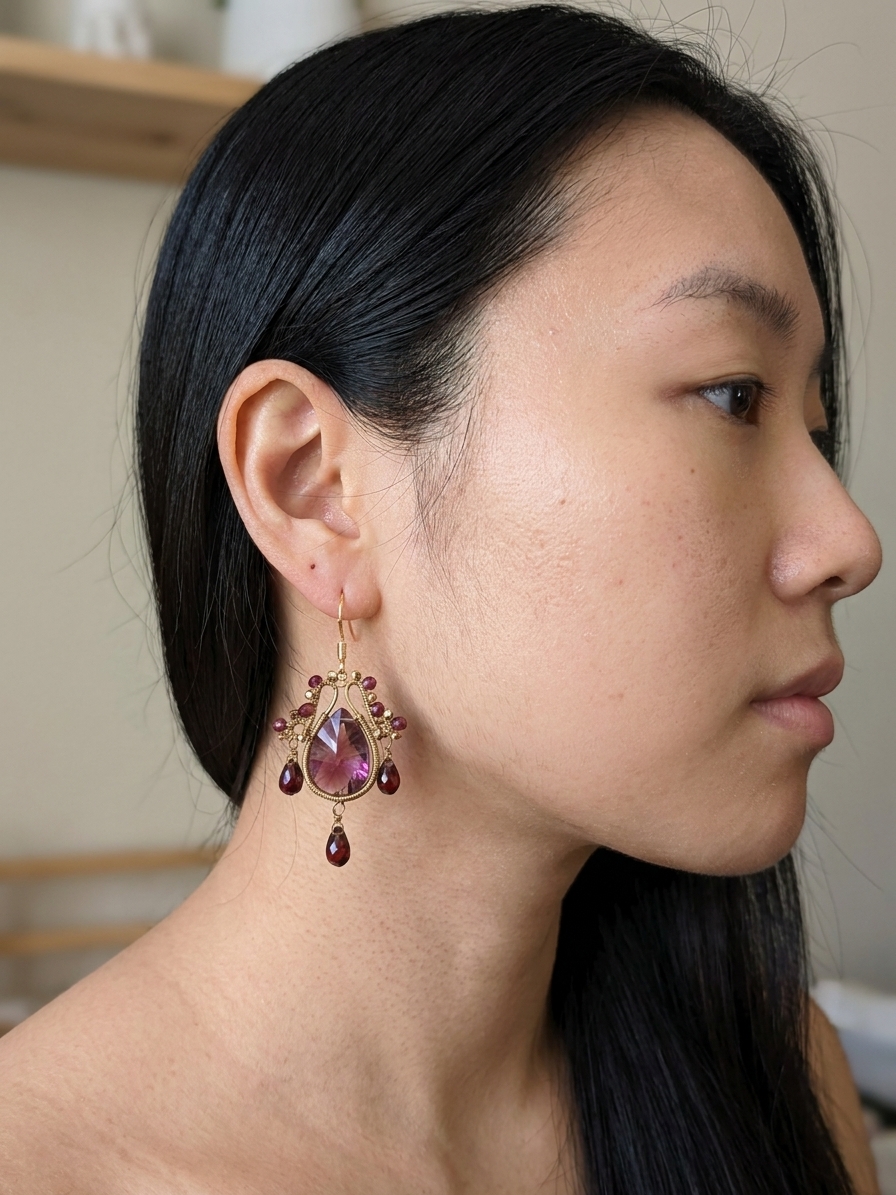 Firebender - featuring Ruby Quartzite, Rhodolite Garnet, Garnet, Gold Tone Copper Wire, Gold Plated Sterling Silver angle 3
