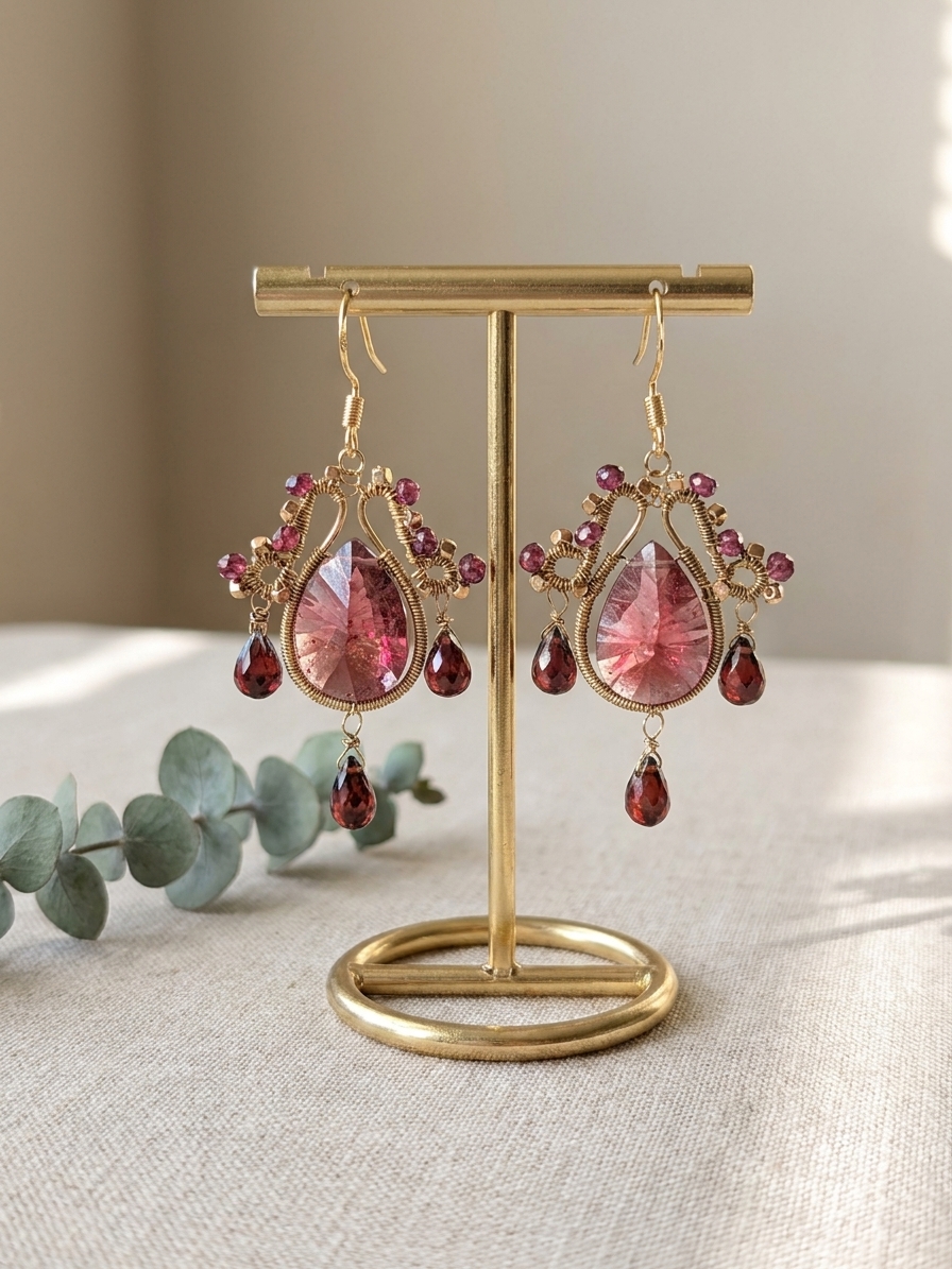 Firebender - featuring Ruby Quartzite, Rhodolite Garnet, Garnet, Gold Tone Copper Wire, Gold Plated Sterling Silver