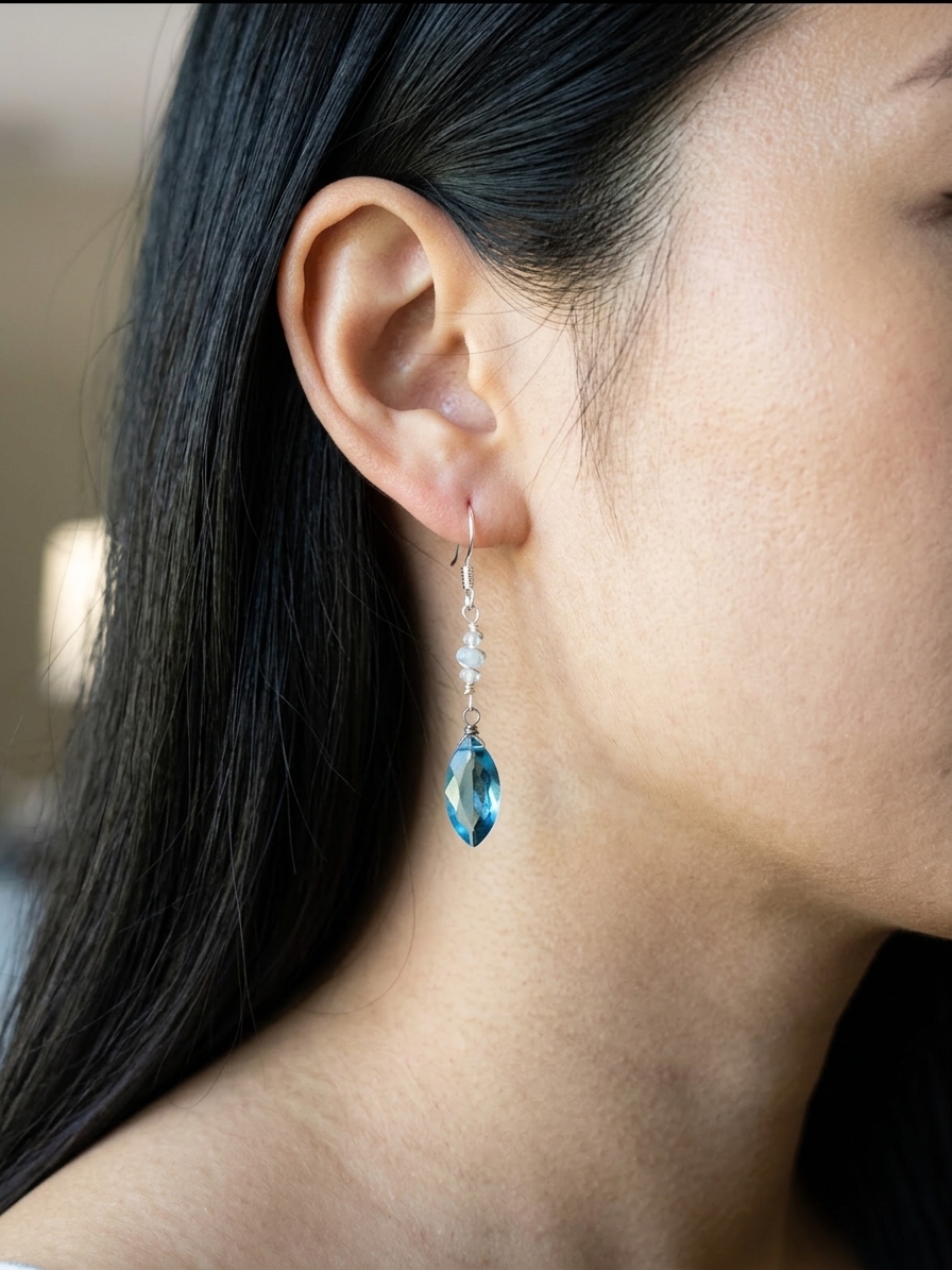 Glass Slipper - featuring Baby Blue Quartz, Aquamarine, Apatite, Stainless Steel, Silver Tone Copper Wire, Gold Plated Stainless Steel, Gold Plated Copper Wire angle 2