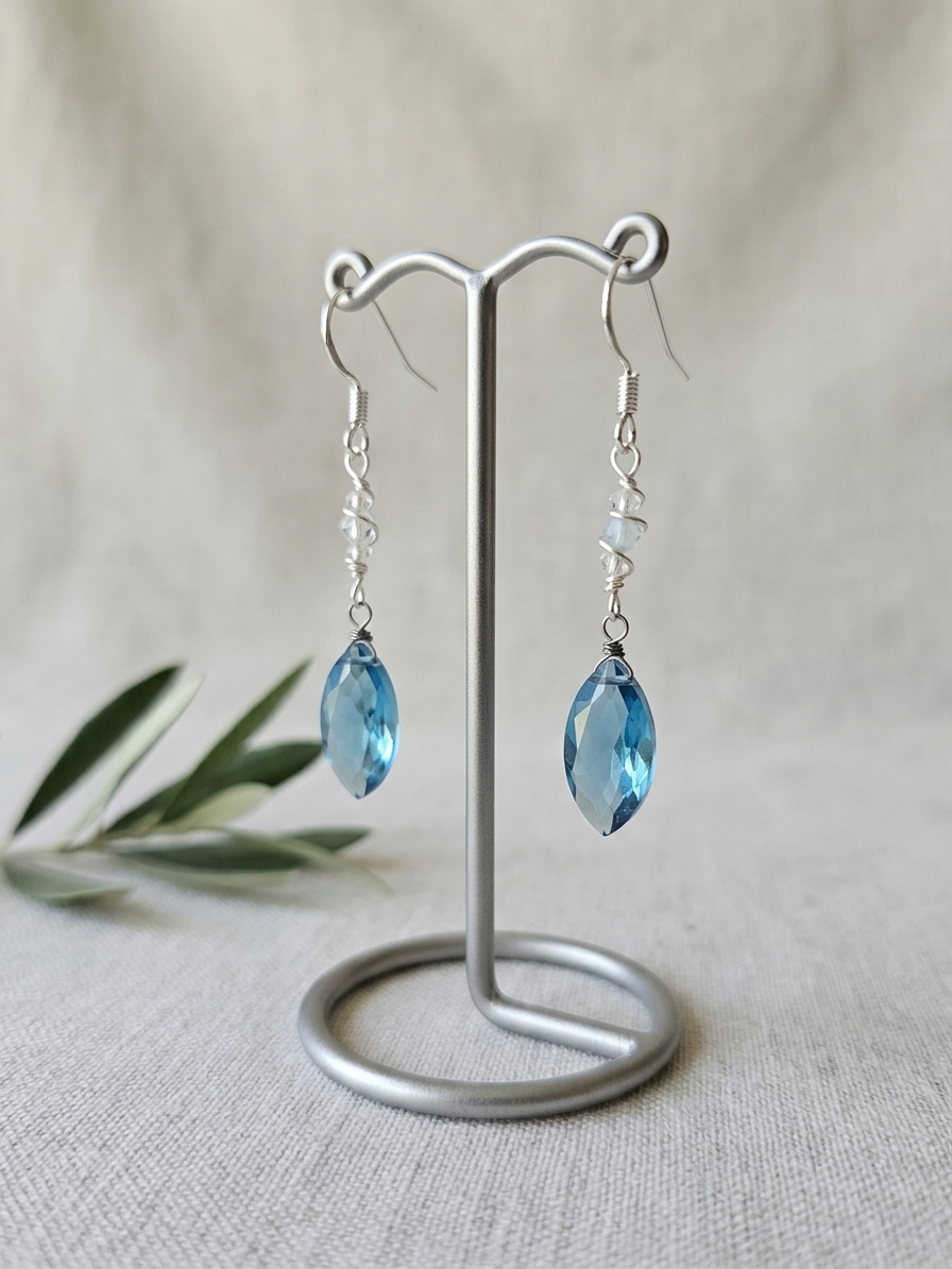 Glass Slipper - featuring Baby Blue Quartz, Aquamarine, Apatite, Stainless Steel, Silver Tone Copper Wire, Gold Plated Stainless Steel, Gold Plated Copper Wire angle 3