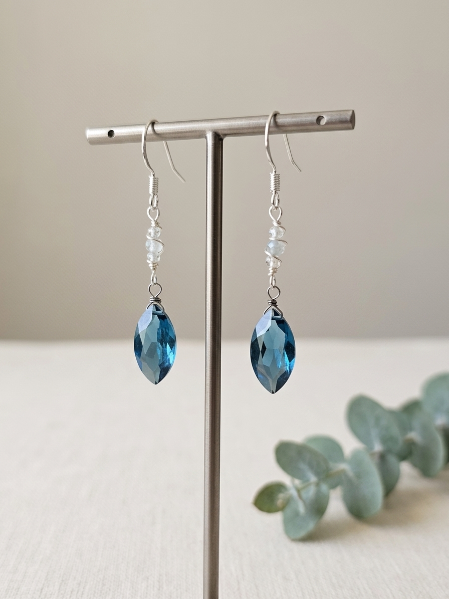 Glass Slipper - featuring Baby Blue Quartz, Aquamarine, Apatite, Stainless Steel, Silver Tone Copper Wire, Gold Plated Stainless Steel, Gold Plated Copper Wire