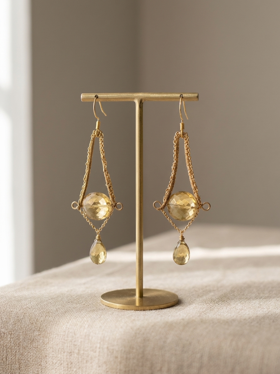 Goldeneye - featuring Lemon Quartz, Grossular Garnet, Gold Plated Brass Chain, Gold Tone Copper Wire, Gold Plated Sterling Silver hero