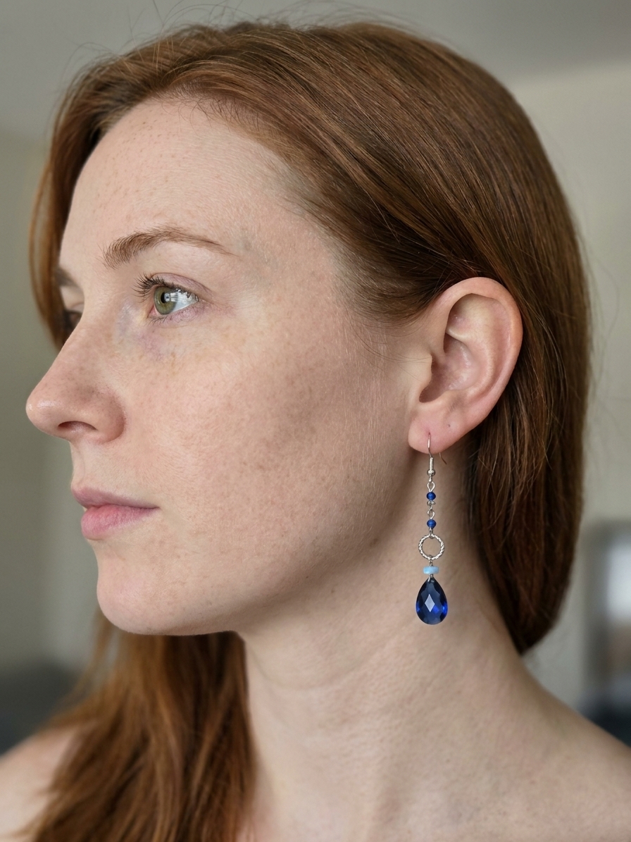 Lady Lihua - featuring Cobalt Quartzite, Ethiopian Opals, Sodalite, Silver Tone Copper Wire, Sterling Silver findings angle 2