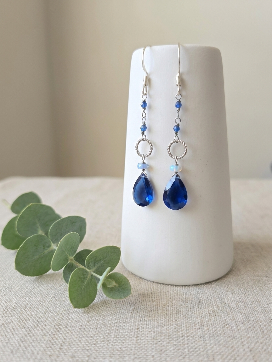 Lady Lihua - featuring Cobalt Quartzite, Ethiopian Opals, Sodalite, Silver Tone Copper Wire, Sterling Silver findings angle 3