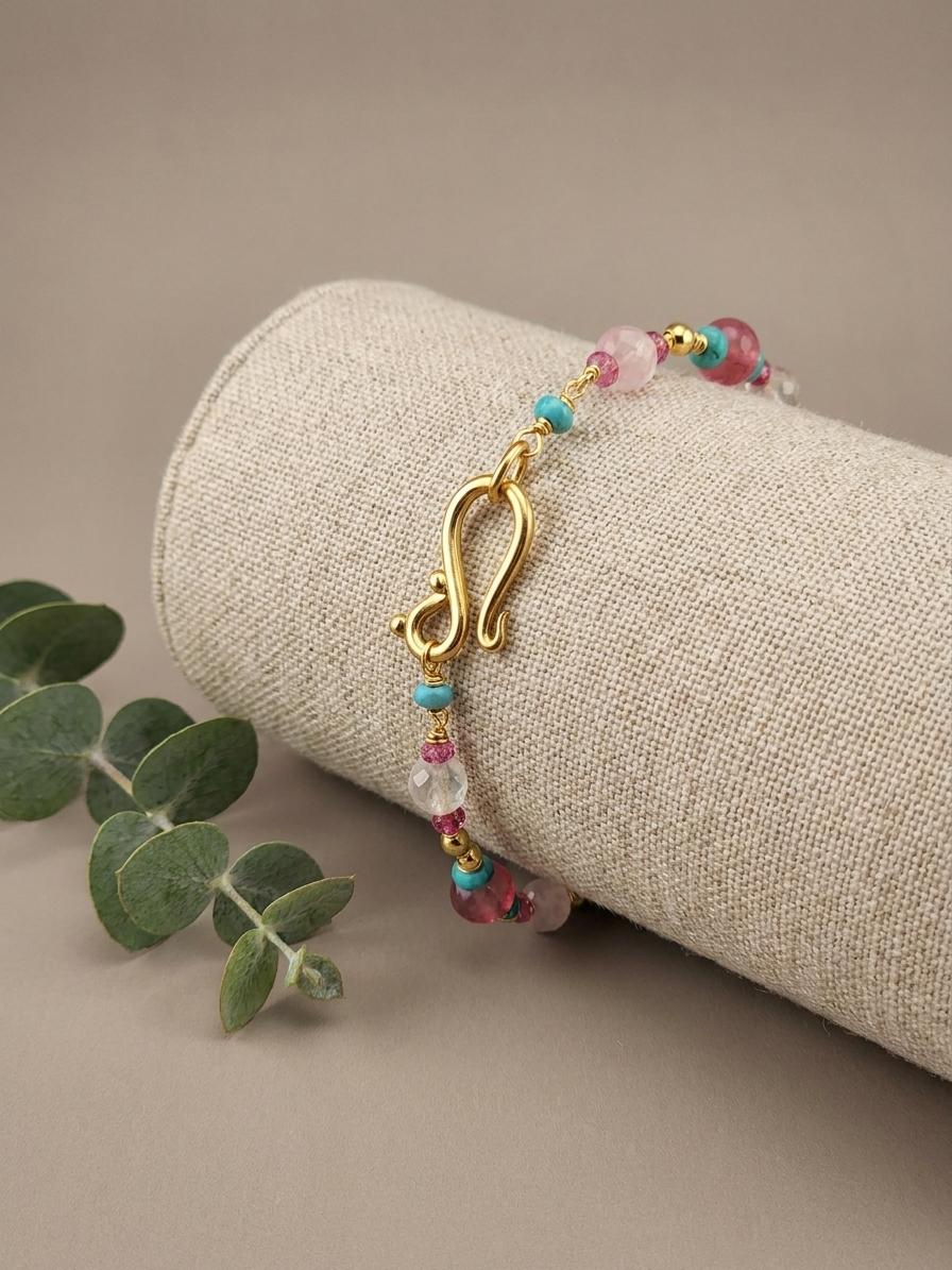 Lady Lishu - featuring Coral Chalcedony, Ethiopian Opals, Rose Quartz, Gold Tone Copper Wire, Gold Plated Brass angle 3
