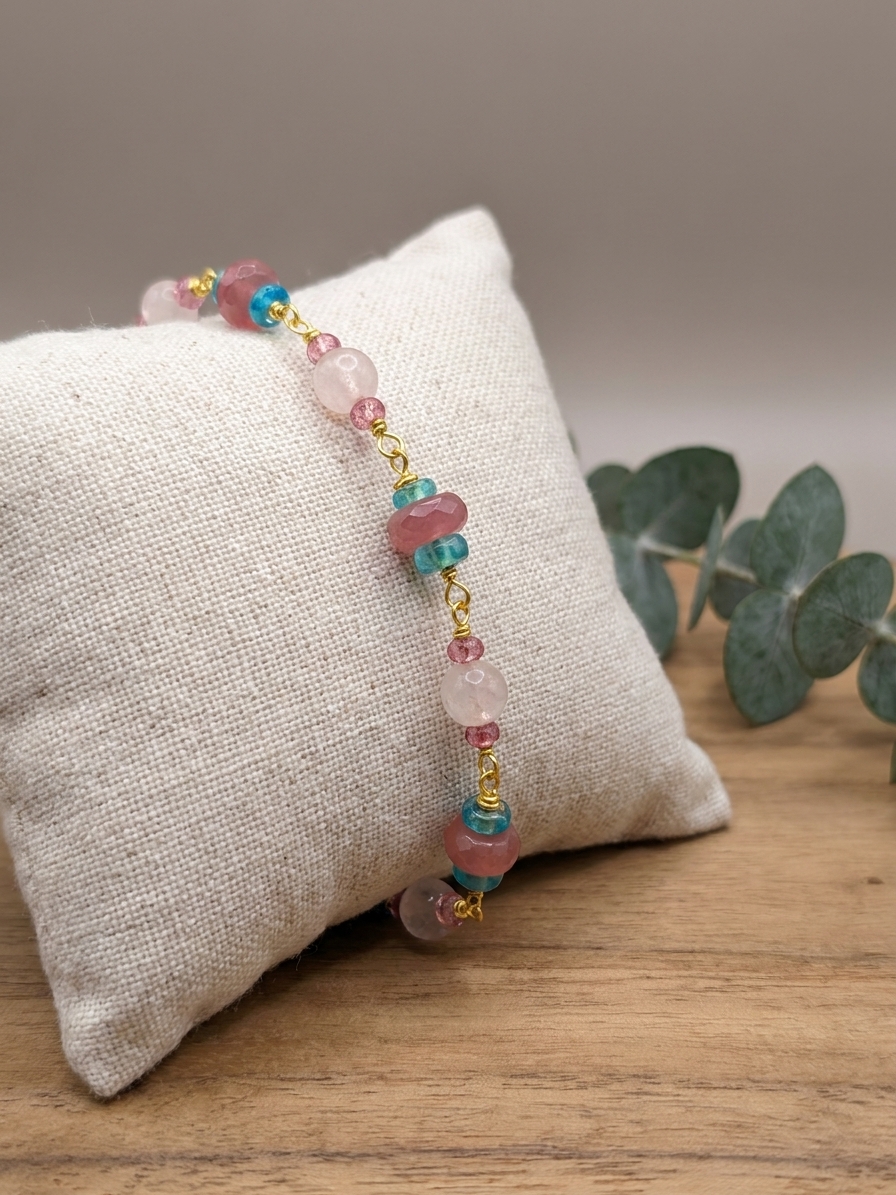Lady Lishu - featuring Coral Chalcedony, Ethiopian Opals, Rose Quartz, Gold Tone Copper Wire, Gold Plated Brass
