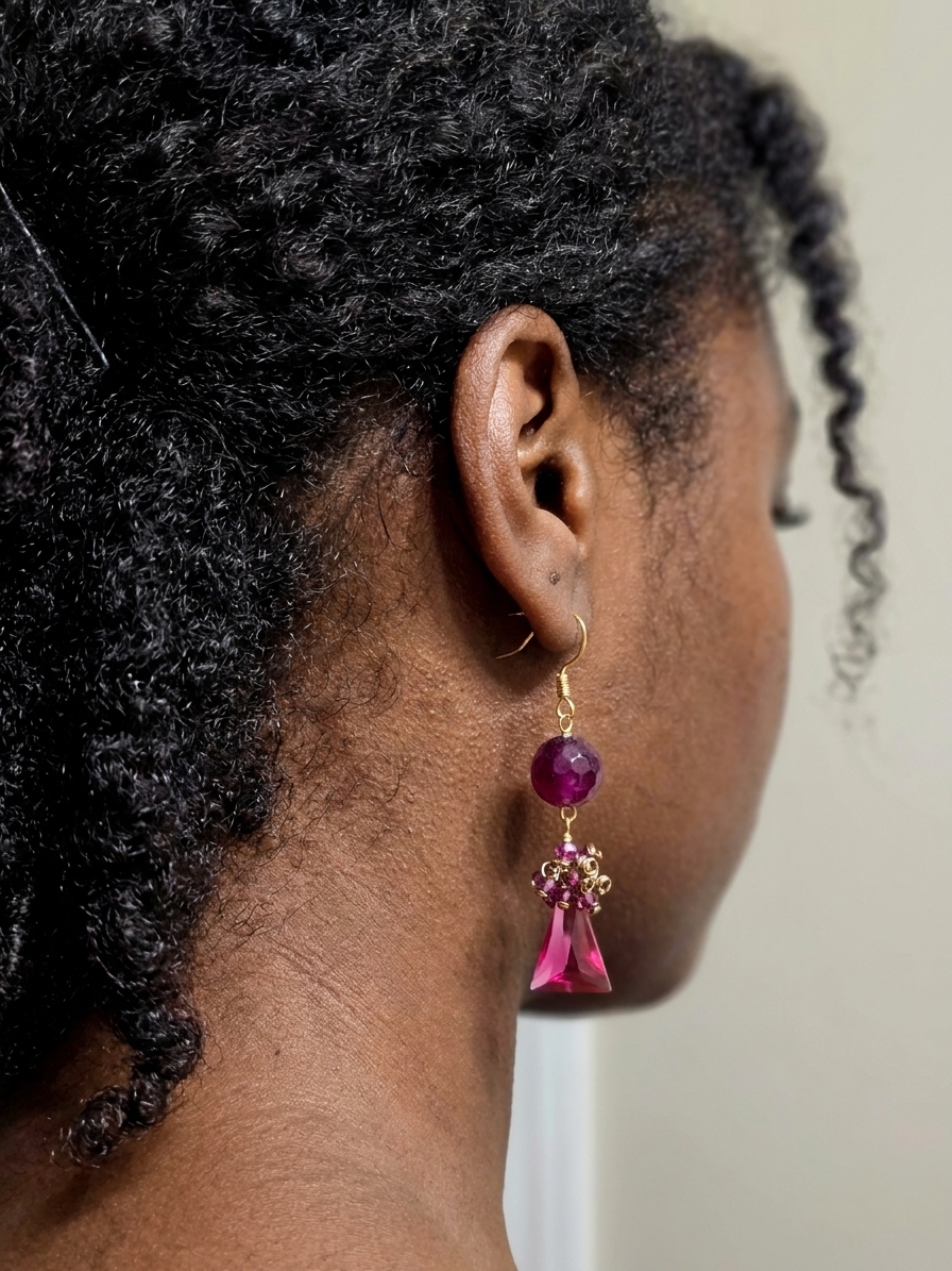 Loulan The Pure Consort - featuring Candy Apple Red Jade, Ruby Quartz, Rhodolite Garnet, Ruby Quartzite, Gold Tone Copper Wire, Gold Plated angle 2
