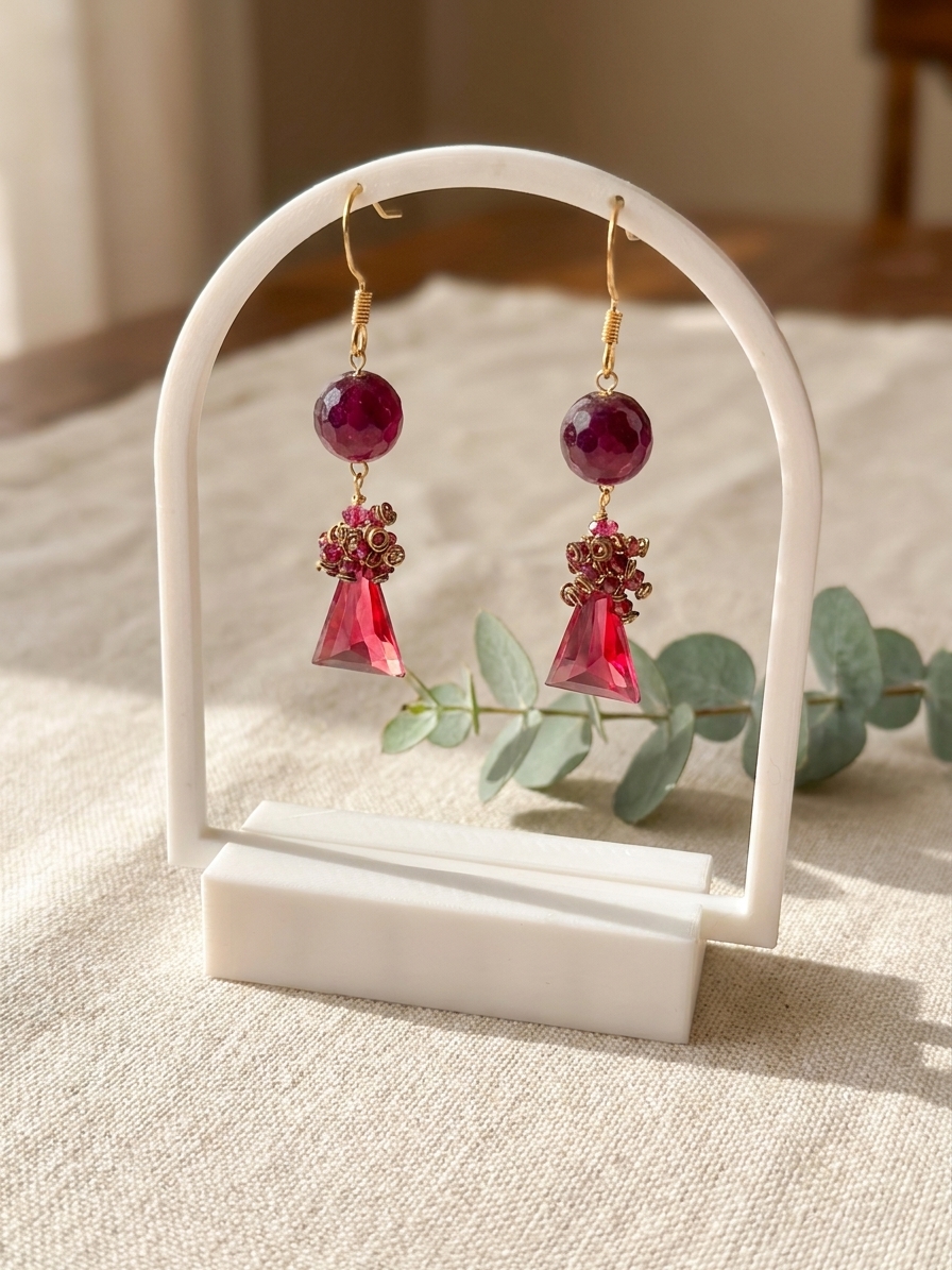 Loulan The Pure Consort - featuring Candy Apple Red Jade, Ruby Quartz, Rhodolite Garnet, Ruby Quartzite, Gold Tone Copper Wire, Gold Plated angle 3