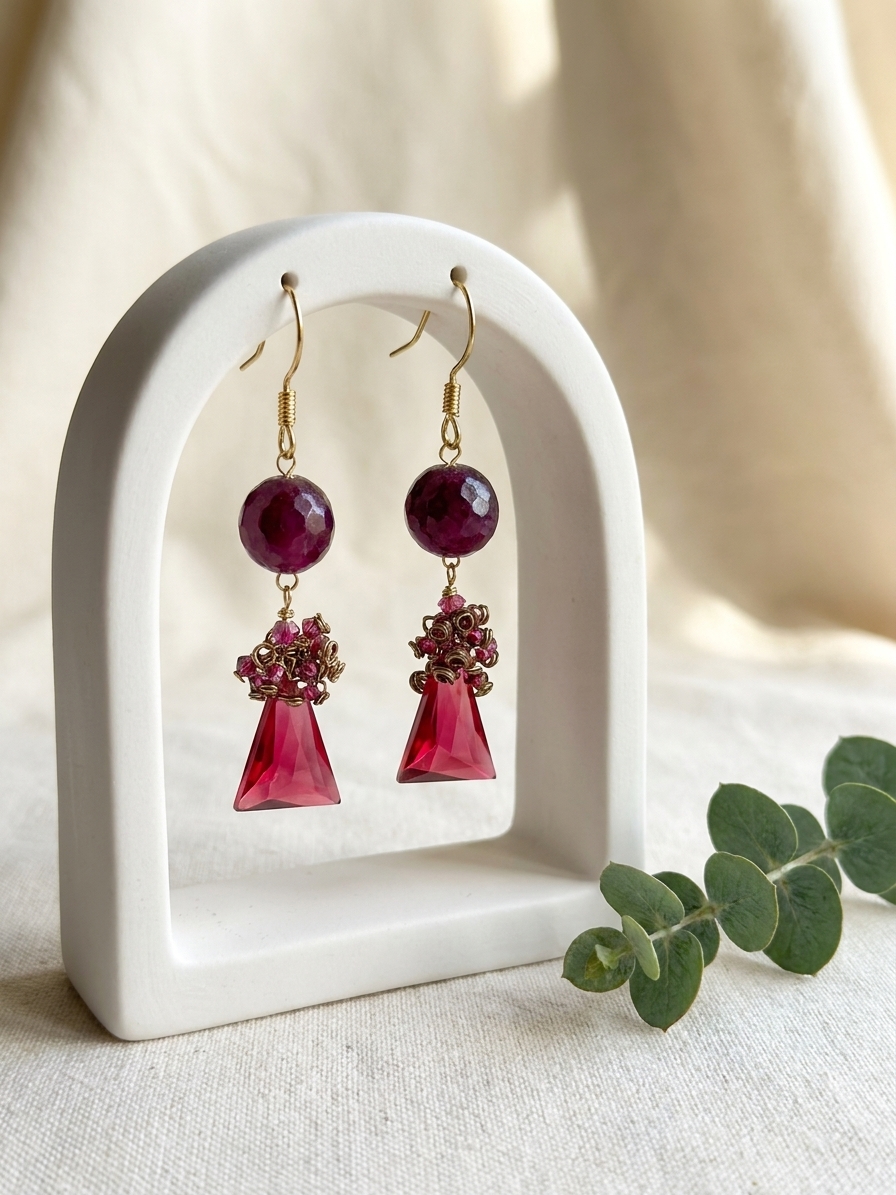 Loulan The Pure Consort - featuring Candy Apple Red Jade, Ruby Quartz, Rhodolite Garnet, Ruby Quartzite, Gold Tone Copper Wire, Gold Plated