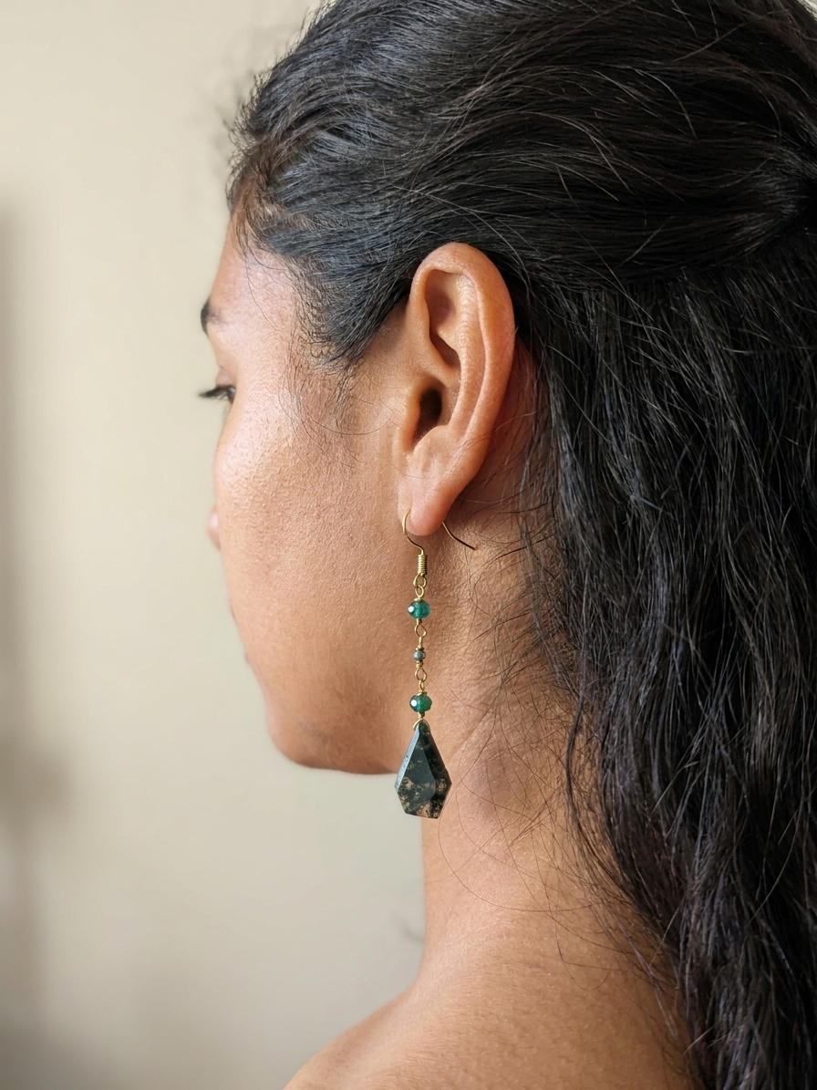 Mao Mao - featuring Moss Agate, Mystic Green Onyx, Pietersite, Gold Tone Copper Wire, Gold Plated Sterling Silver angle 2