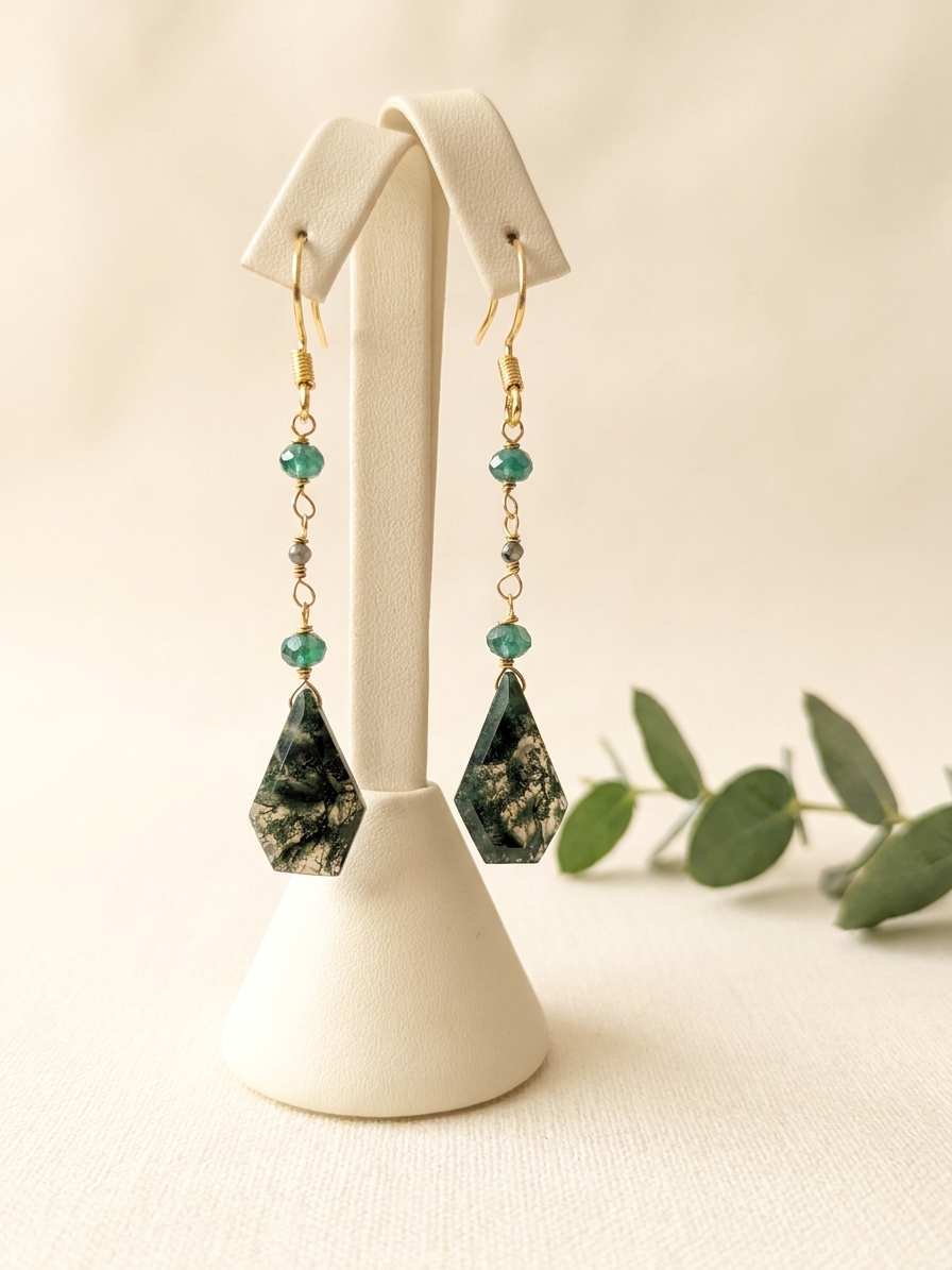 Mao Mao - featuring Moss Agate, Mystic Green Onyx, Pietersite, Gold Tone Copper Wire, Gold Plated Sterling Silver angle 3