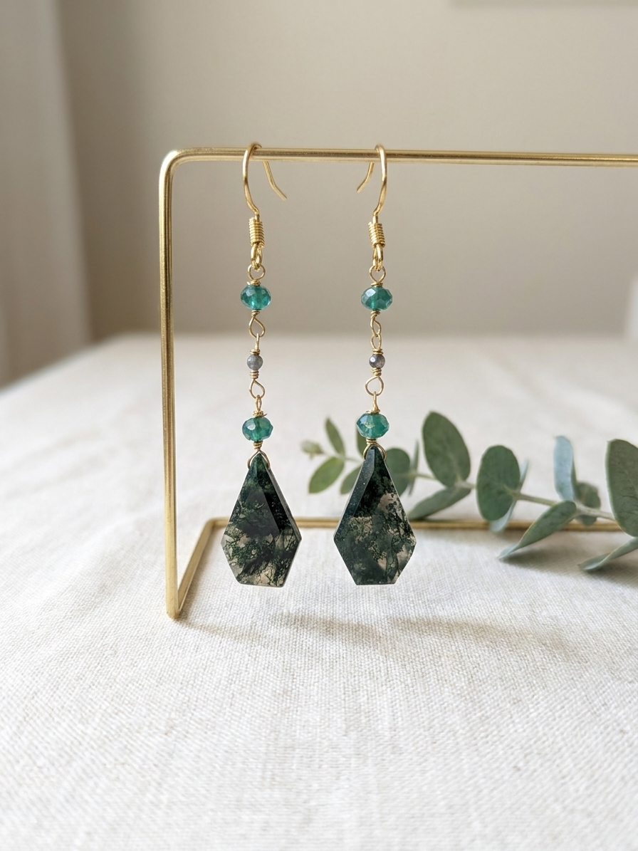 Mao Mao - featuring Moss Agate, Mystic Green Onyx, Pietersite, Gold Tone Copper Wire, Gold Plated Sterling Silver