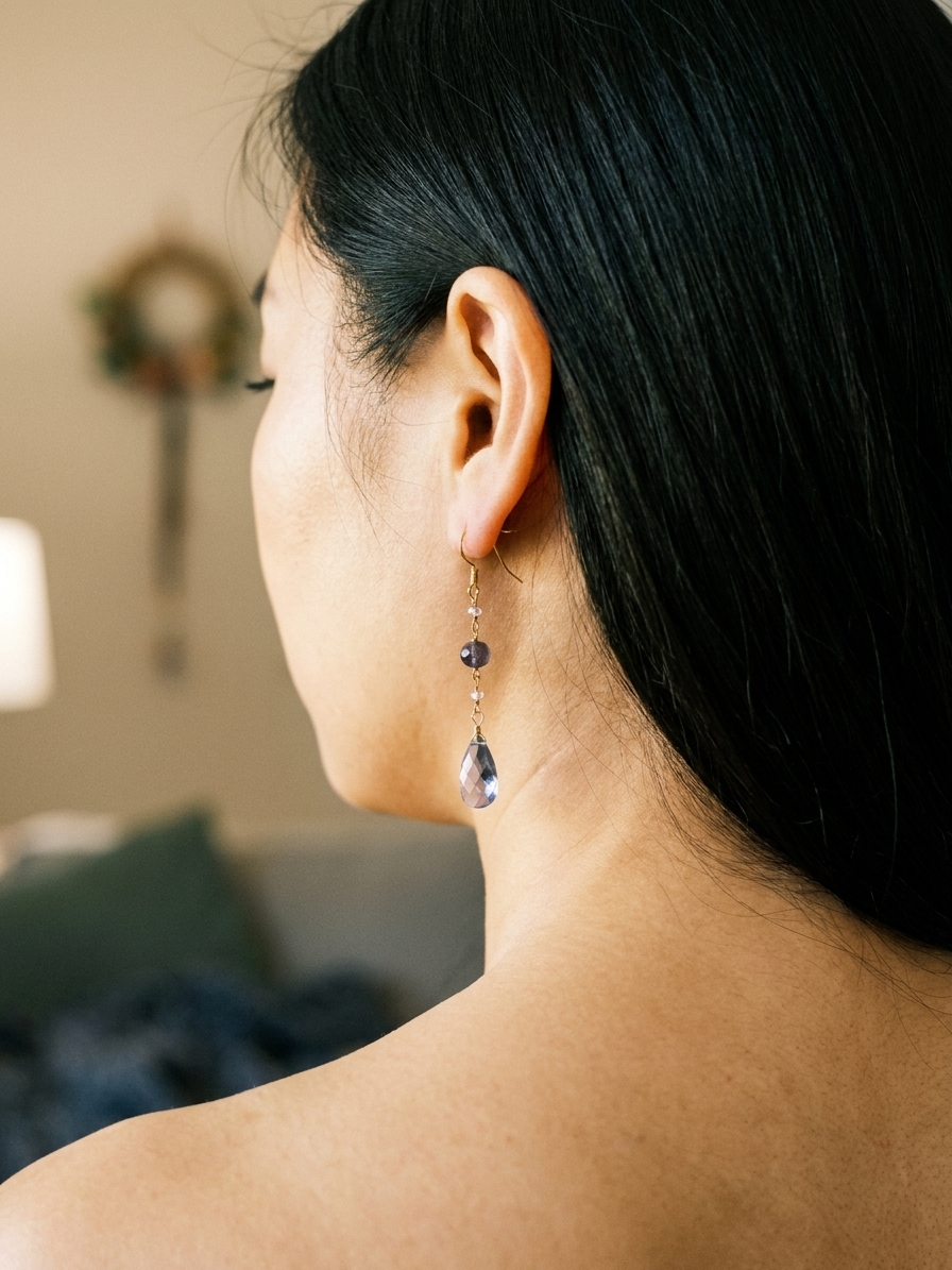 Master Jinshi - featuring Pink Amethyst, Iolite, Cornflower Blue Quartzite, Silver Tone Copper Wire, Sterling Silver angle 2