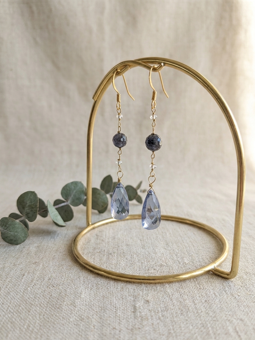 Master Jinshi - featuring Pink Amethyst, Iolite, Cornflower Blue Quartzite, Silver Tone Copper Wire, Sterling Silver angle 3