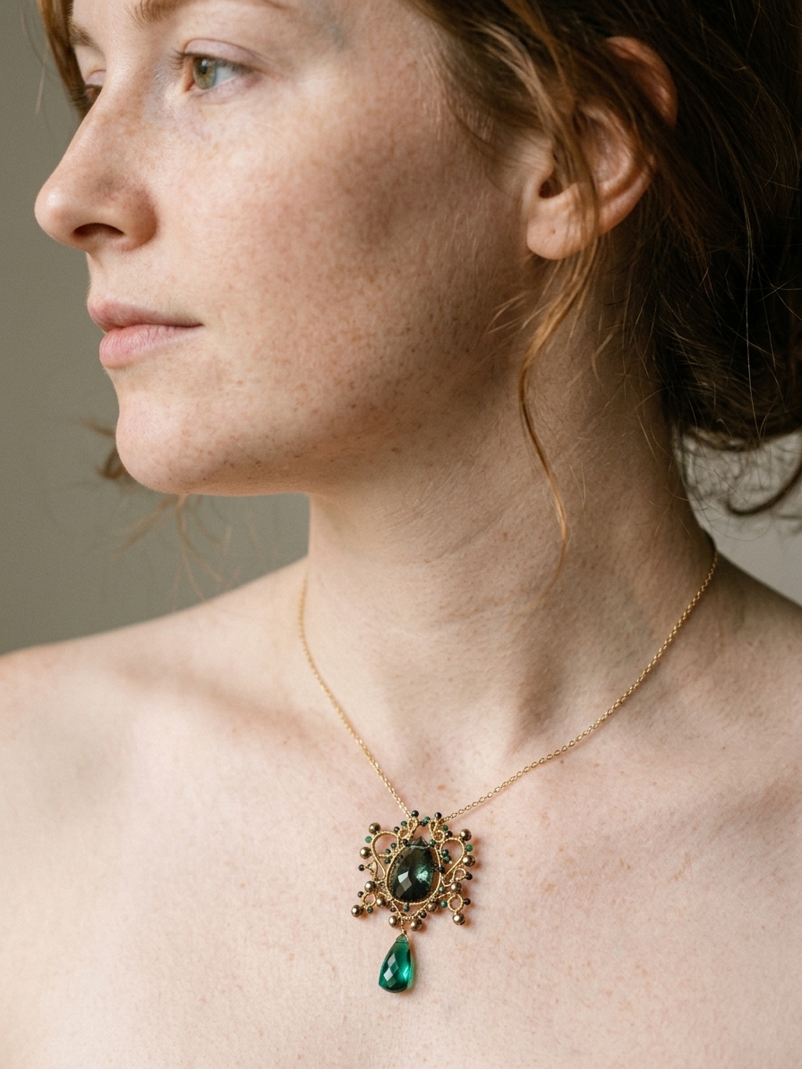 Medusa - featuring Forest Green Quartz, Chrysocolla, Pyrite, Teal Quartz, Gold Tone Copper Wire, Gold Plated Brass, Gold Plated Stainless Steel angle 2