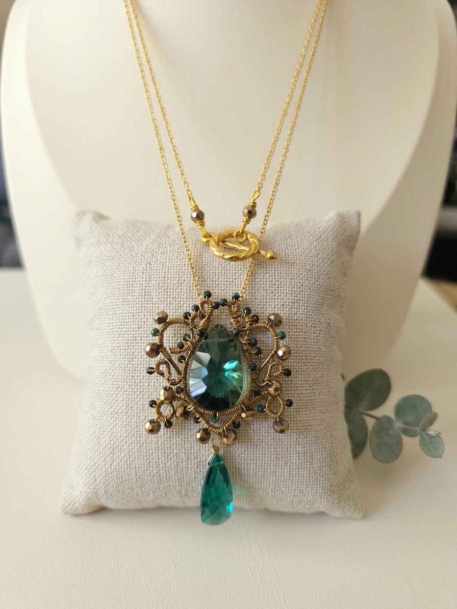 Medusa - featuring Forest Green Quartz, Chrysocolla, Pyrite, Teal Quartz, Gold Tone Copper Wire, Gold Plated Brass, Gold Plated Stainless Steel angle 3