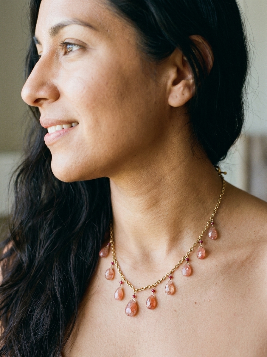 Oregon Trail - featuring Oregon Sunstone, Hessonite Garnet, Gold Plated Brass angle 2