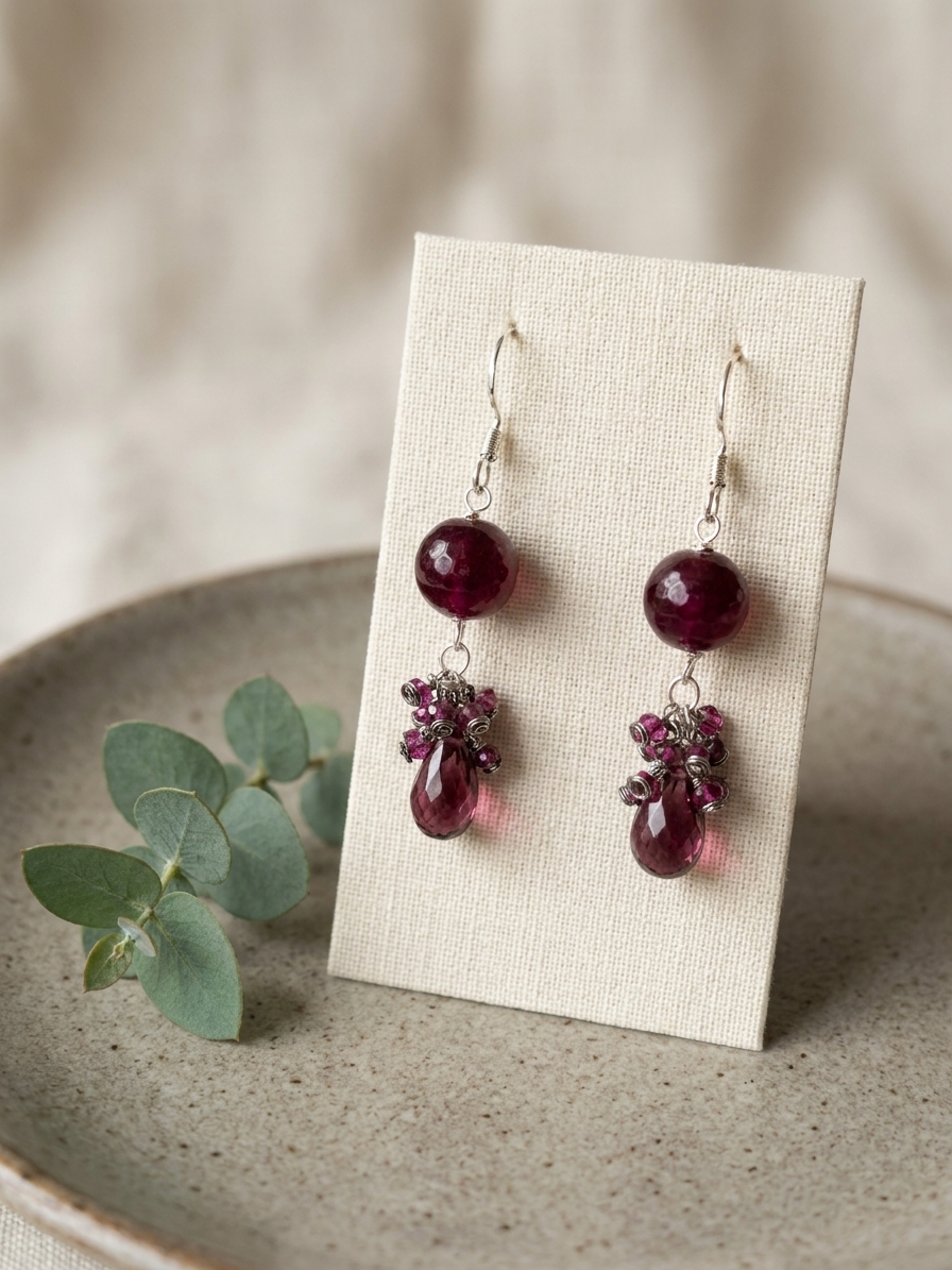 Mother Knows Best - featuring Burgundy Jade, Rhodolite Garnet, Pink Quartz, Silver Tone Copper Wire, Sterling Silver angle 3
