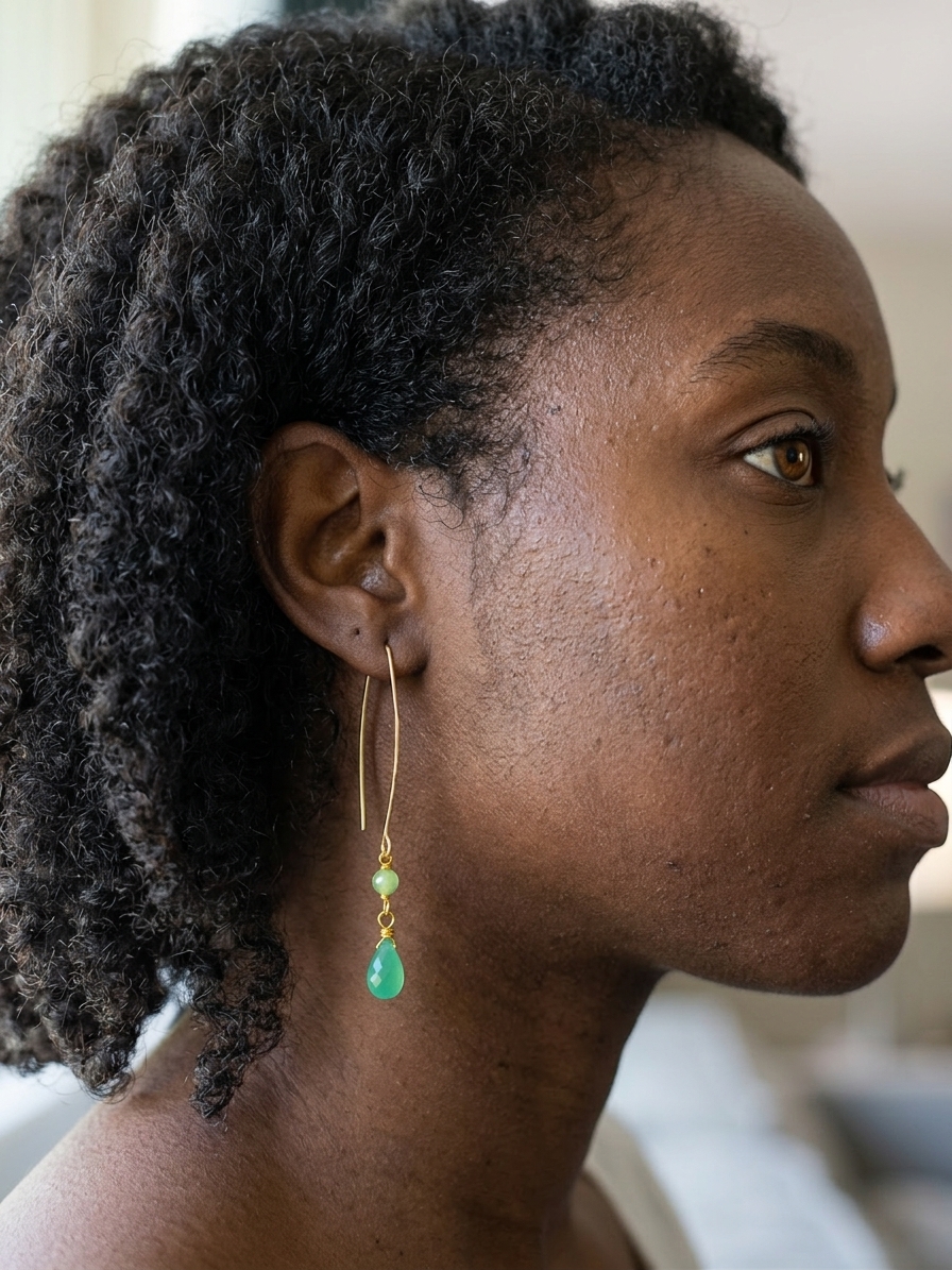 Prince naveen - featuring Faceted Lime Jade Rounds, Faceted Chrysoprase Briolettes, Gold Plated Stainless Steel Wire, Gold Plated Copper Wire, Nickel Free Gold Plated Stainless Steel Ear Hooks angle 2