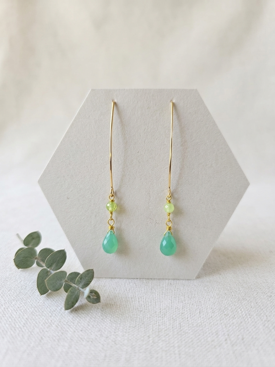 Prince naveen - featuring Faceted Lime Jade Rounds, Faceted Chrysoprase Briolettes, Gold Plated Stainless Steel Wire, Gold Plated Copper Wire, Nickel Free Gold Plated Stainless Steel Ear Hooks angle 3
