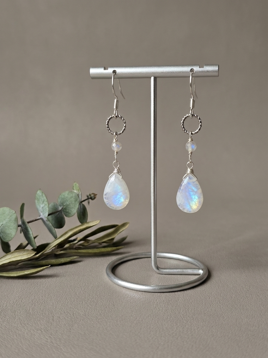 Princess Yue - featuring Rainbow Moonstone, Aquamarine, Sterling Silver, Silver Tone Copper Wire