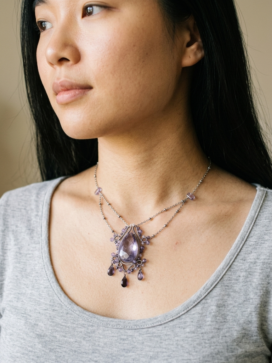 Ravenclaw's Horcrux - featuring Tanzanite Quartz, Blue Lace Agate, Iolite, Amethyst, Stainless Steel, Silver Tone Copper Wire angle 2