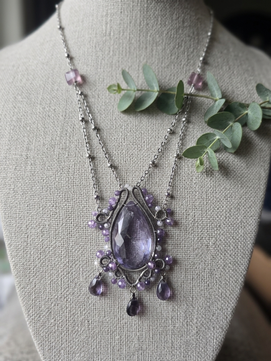 Ravenclaw's Horcrux - featuring Tanzanite Quartz, Blue Lace Agate, Iolite, Amethyst, Stainless Steel, Silver Tone Copper Wire angle 3
