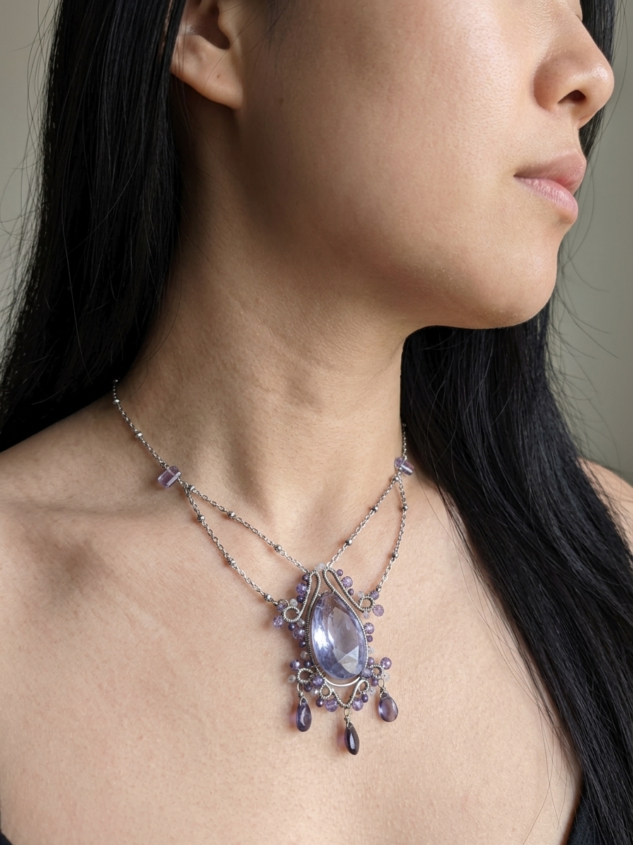 Ravenclaw's Horcrux - featuring Tanzanite Quartz, Blue Lace Agate, Iolite, Amethyst, Stainless Steel, Silver Tone Copper Wire angle 4