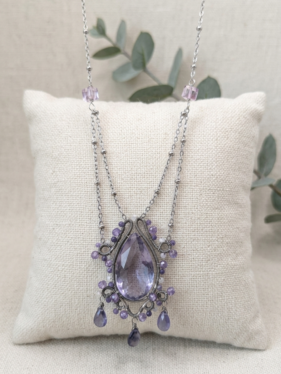 Ravenclaw's Horcrux - featuring Tanzanite Quartz, Blue Lace Agate, Iolite, Amethyst, Stainless Steel, Silver Tone Copper Wire