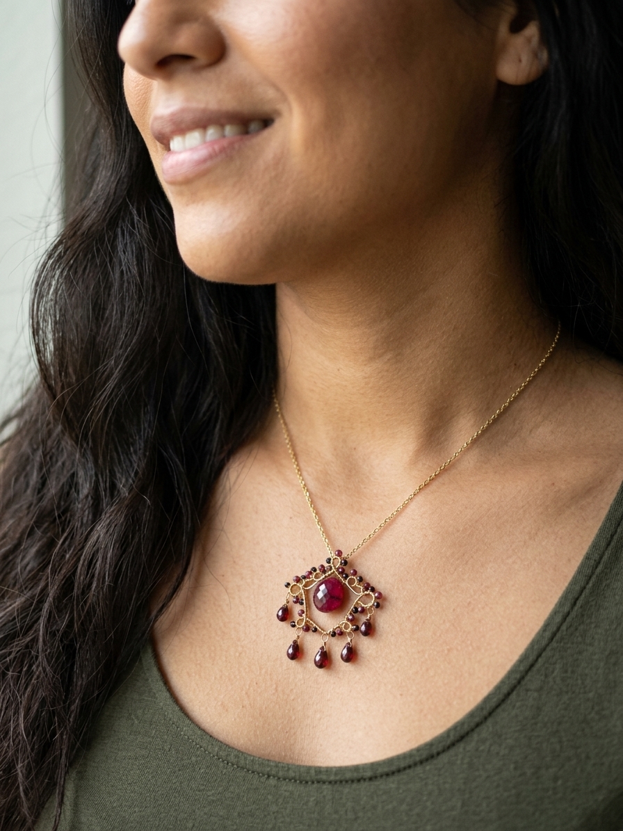 Seduca - featuring Ruby, Black Spinel, Garnet, Gold Tone Copper Wire, Gold Plated Brass, Gold Plated Stainless Steel angle 2