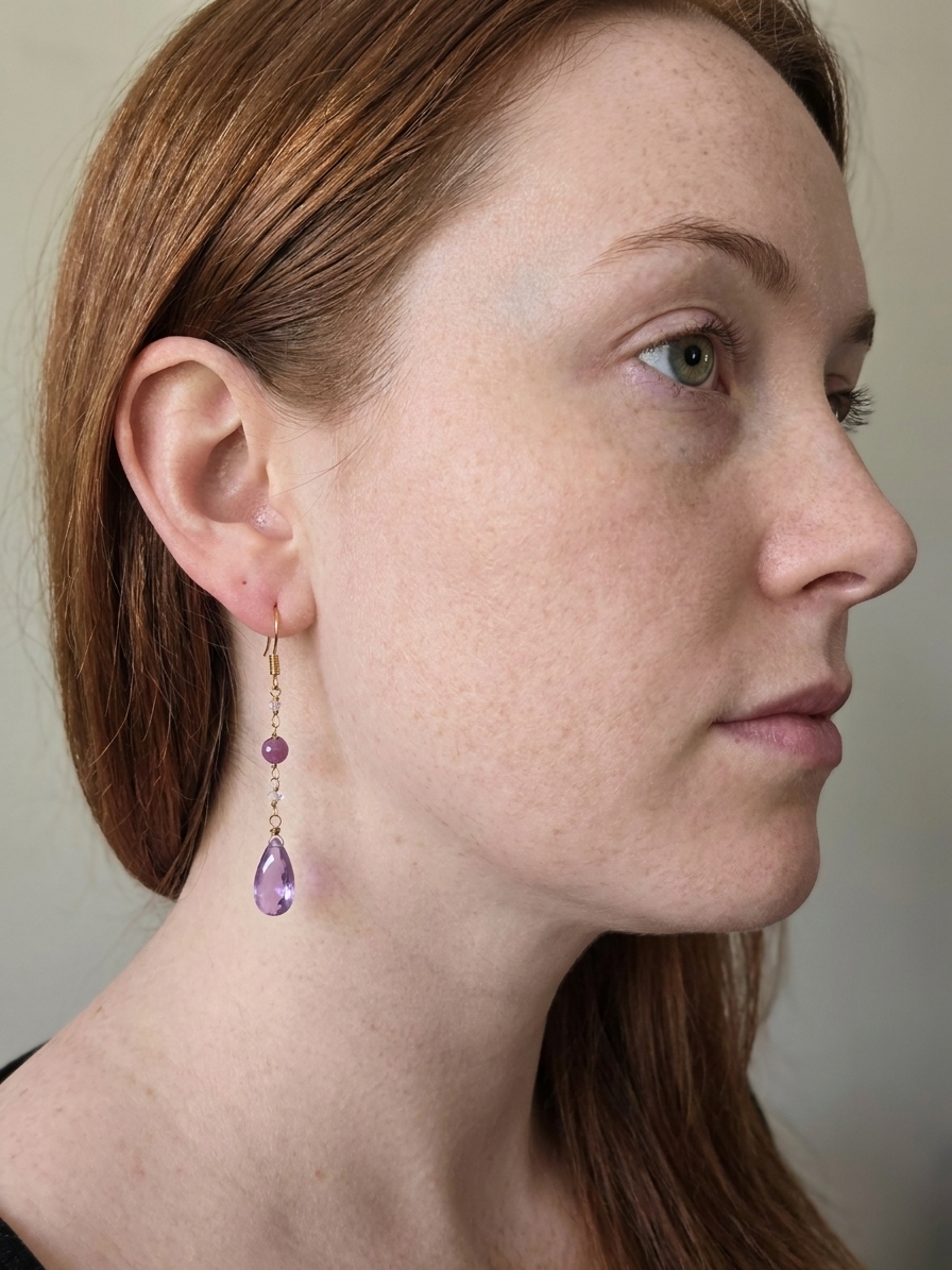 Tangled - featuring Ruby, Kunzite Colored Quartzite, Pink Amethyst, Gold Plated Sterling Silver, Gold Tone Copper Wire angle 2